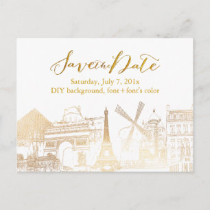 PixDezines/Save Date/Faux Gold/Paris Sketched Announcement Postcard