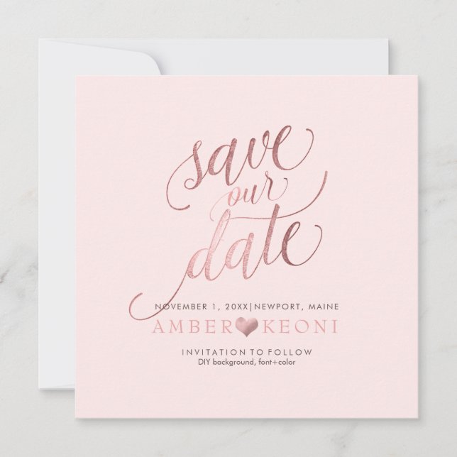 PixDezines Save Date/Faux Rose Gold/DIY Background Save The Date (Front)