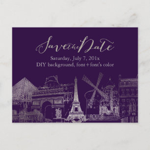 PixDezines/Save Date/Faux Silver/Paris Sketched Announcement Postcard