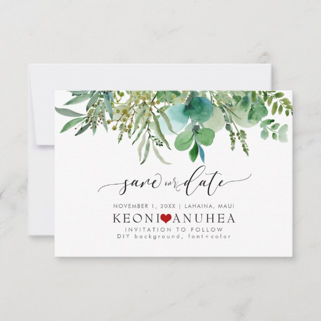 PixDezines Save Date/Greenery,  Elder+Fern Save Th Save The Date (Front)