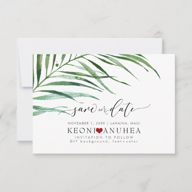 PixDezines Save Date/Greenery, Palm Fronds The Date (Front)