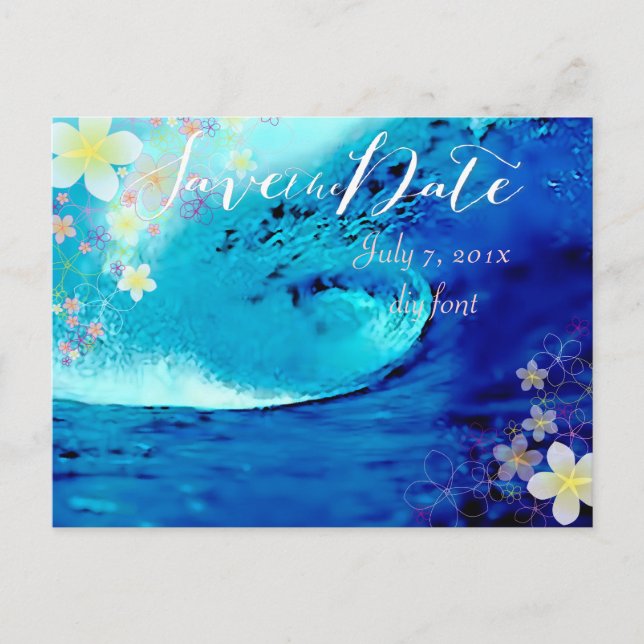 PixDezines/save date/hula dream/waves Announcement Postcard (Front)
