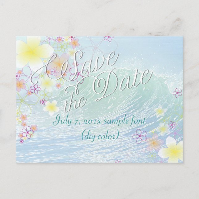 PixDezines/save date/hula dream/waves Announcement Postcard (Front)