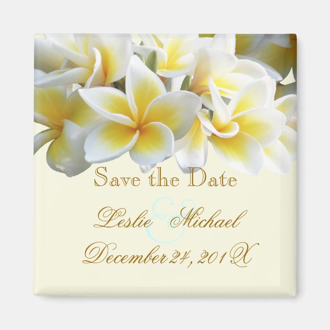 PixDezines Save Date, Plumeria Lei Magnet (Front)