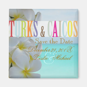 PixDezines Save Date Turks, Beach+Plumeria Magnet