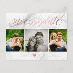 PixDezines Save our Date/Faux Rose Gold+Marble Postcard
