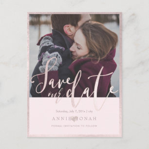 PixDezines Save our Date, Fun Script Font, Blush Postcard
