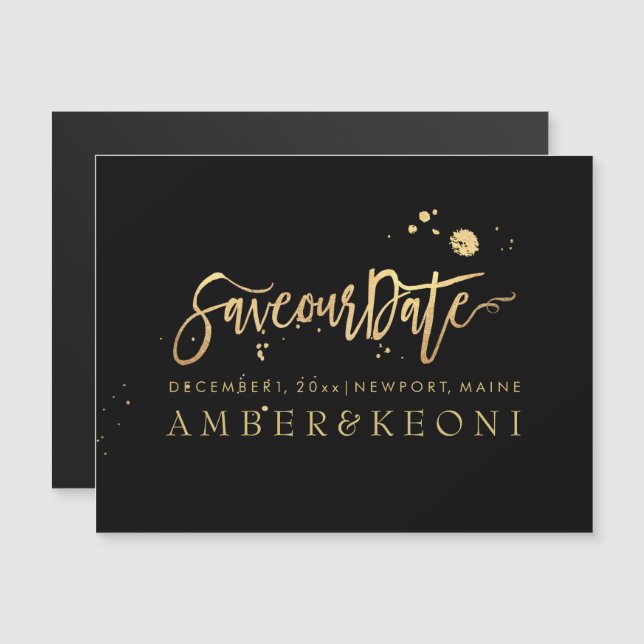 PixDezines Save Our Date/Stylish Faux Gold Script Magnetic Invitation (Front/Back)