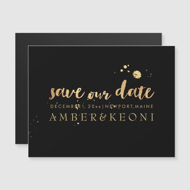 PixDezines Save Our Date/Stylish Gold Script Magnetic Invitation (Front/Back)