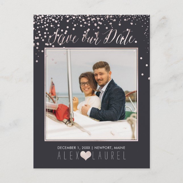 PixDezines Save th Date/Blush Pink Confetti Announcement Postcard (Front)