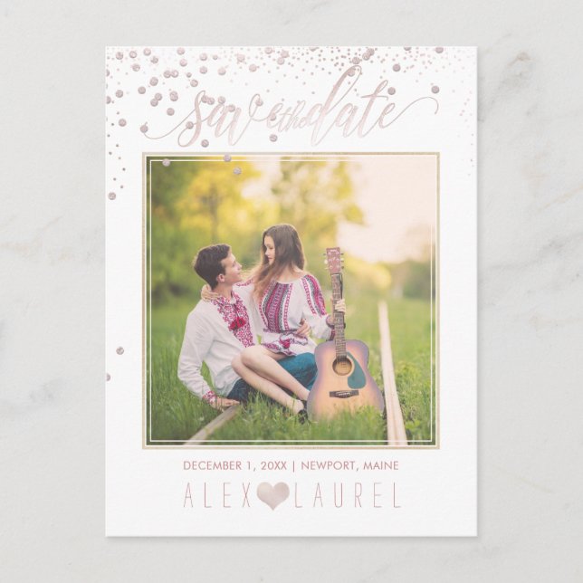 PixDezines Save th Date/Blush Pink Confetti Announcement Postcard (Front)