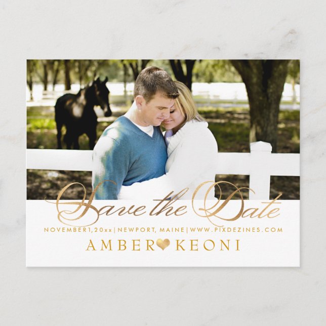 PixDezines Save the Date/Faux Gold/Fancy Script Announcement Postcard (Front)