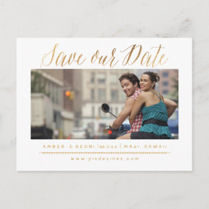 PixDezines Save the Date/Faux Gold Modern Script Announcement Postcard
