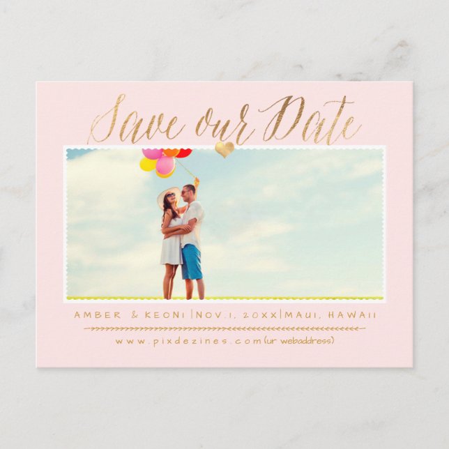 PixDezines Save the Date/Faux Gold Modern Script Announcement Postcard (Front)