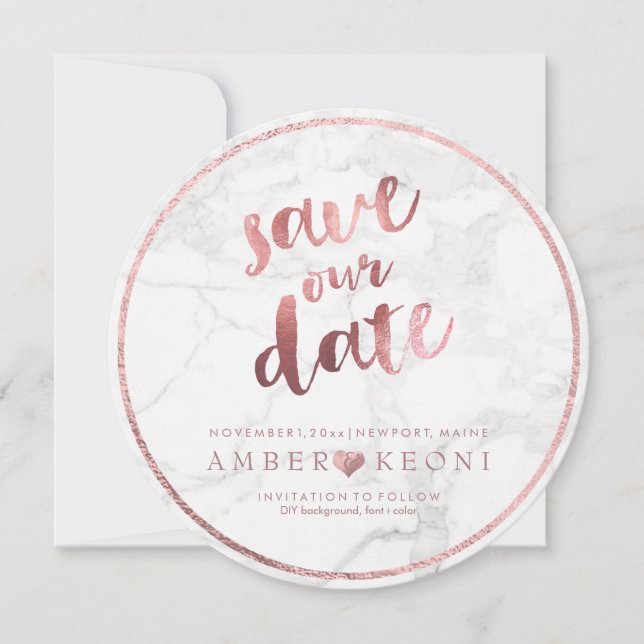 PixDezines Save the Date Faux Rose Gold+Marble (Front)