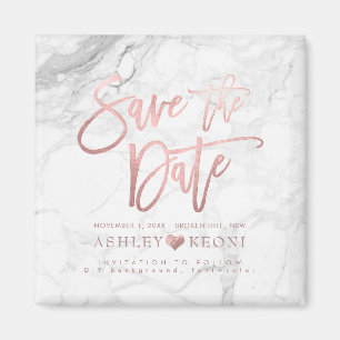 PixDezines Save the Date/Faux Rose Gold+Marble Magnet