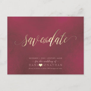 PixDezines Save the Date/Gold Iridescent Burgundy Postcard