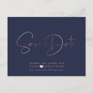 PixDezines Save the Date/Rose Gold Script Postcard
