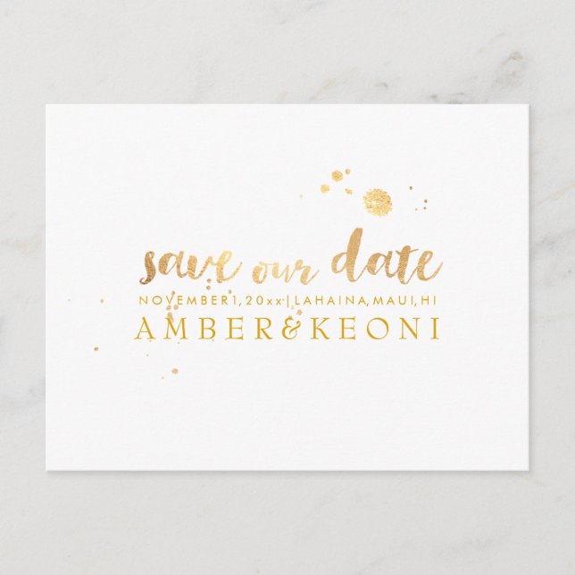 PixDezines Save the Date/Stylish Faux Gold Script Announcement Postcard (Front)