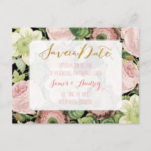 PixDezines save the date/vintage roses Announcement Postcard