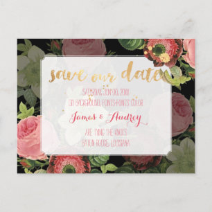 PixDezines save the date/vintage roses Announcement Postcard