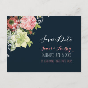 PixDezines save the date/vintage roses Announcement Postcard