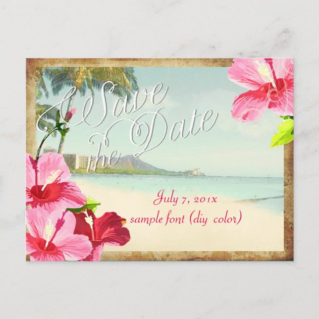 PixDezines/save the date/vintage waikiki Announcement Postcard (Front)