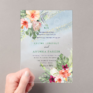 PixDezines Shorline Tropical Paradise Botanical  Acrylic Invitations