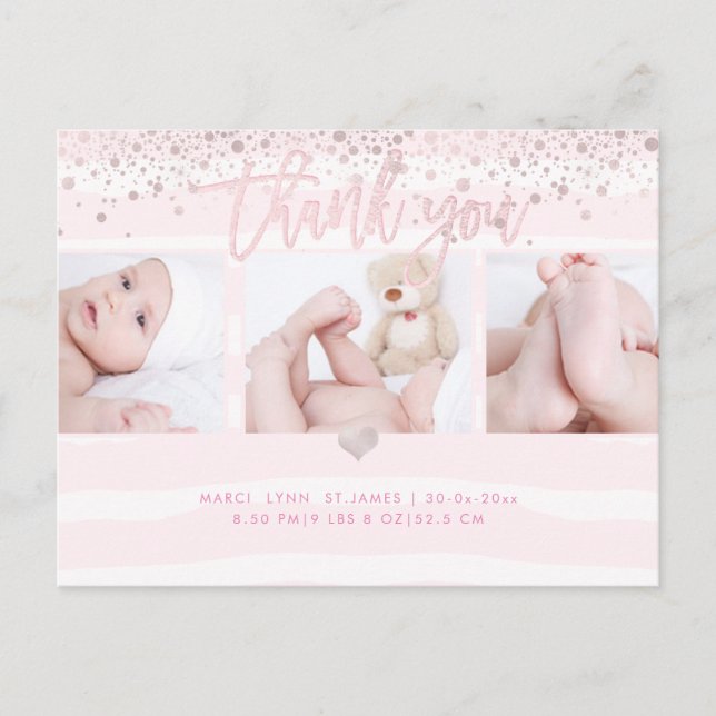 PixDezines Shower Thank You/Dazzled Blush Pink Postcard (Front)