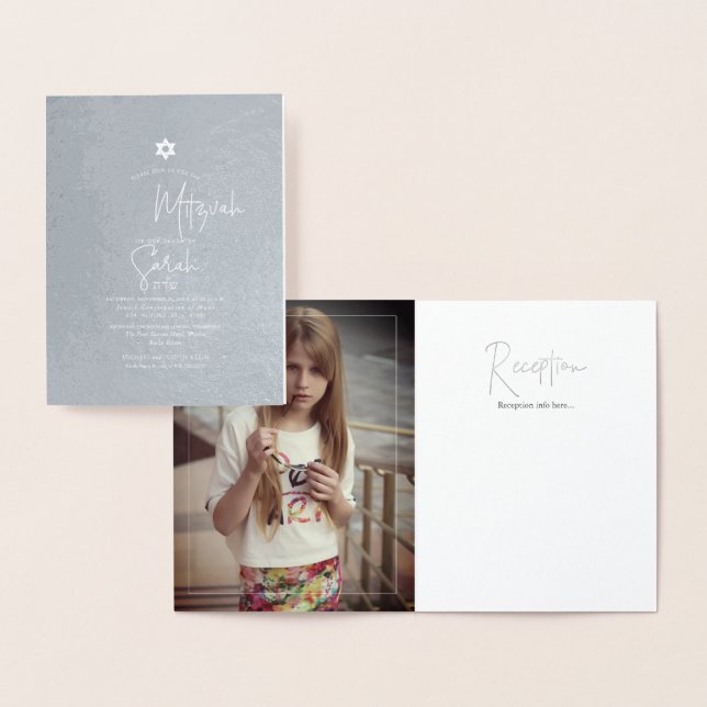 PixDezines Silver Bat Mitzvah+Modern Font Foil Card (Display)