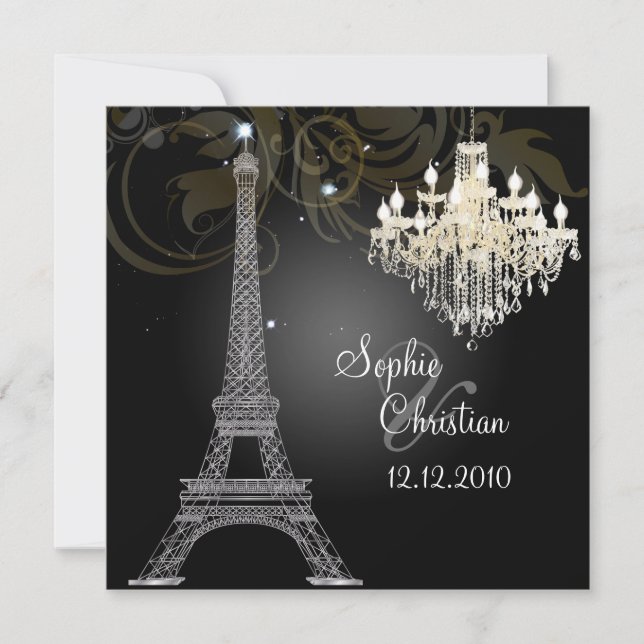 PixDezines SILVER EIFFEL+CRYSTAL CHANDELIER Invitation (Front)