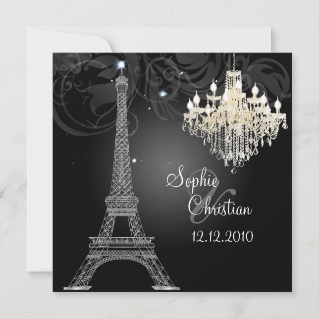 PixDezines SILVER EIFFEL+CRYSTAL CHANDELIER Invitation (Front)