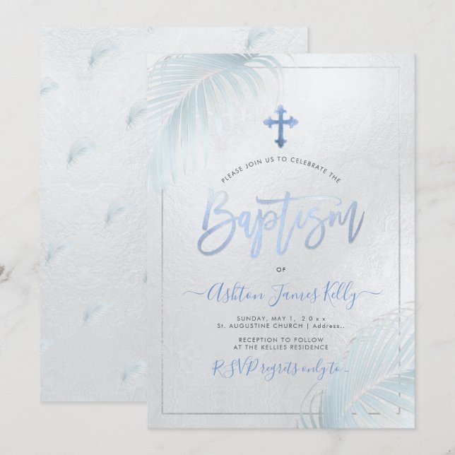 PixDezines Silver Palms Baptism Invitation (Front/Back)