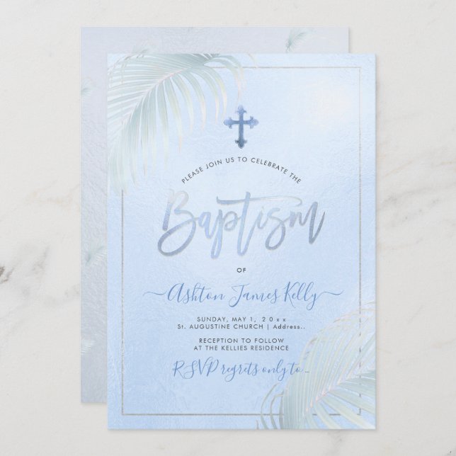 PixDezines Silver Palms Baptism Invitation (Front/Back)