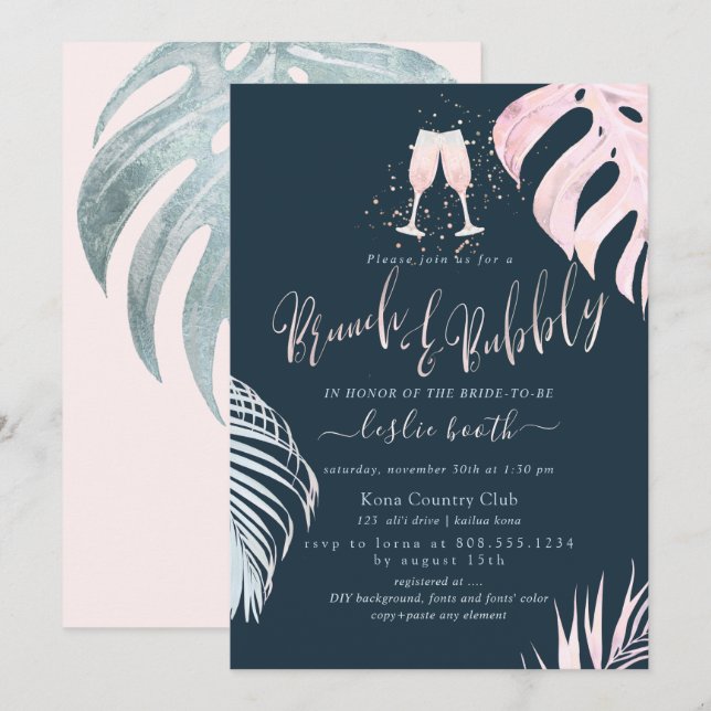 PixDezines Silver Palms Brunch+Bubbly Invitation (Front/Back)