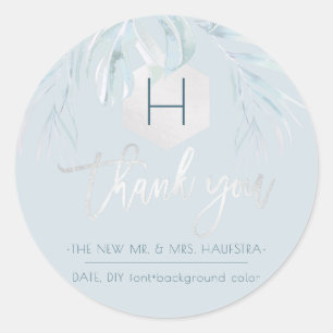 PixDezines Silver Palms Monogram, Thank You Classic Round Sticker