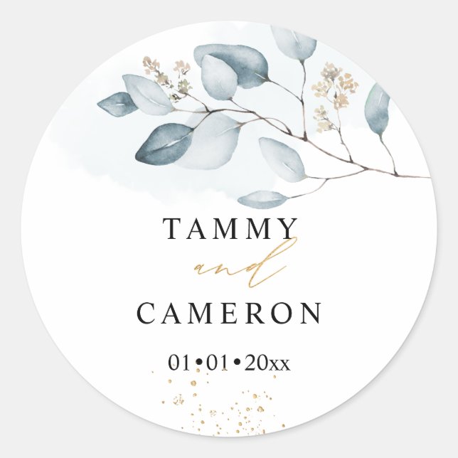 PixDezines Simple Watercolor Blue Gum Eucalyptus Classic Round Sticker (Front)