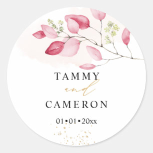 PixDezines Simple Watercolor Pink Gum Eucalyptus Classic Round Sticker