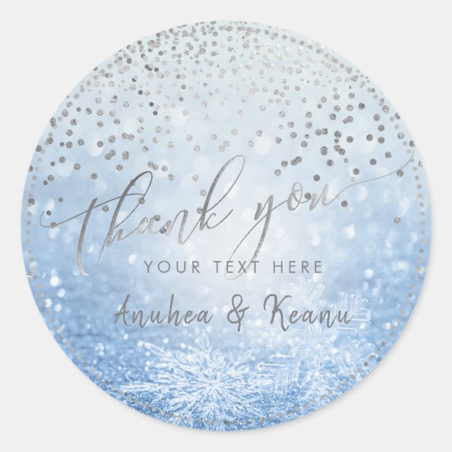 PixDezines Snow Bokeh+Confetti Thank You Classic Round Sticker (Front)