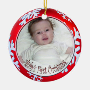 PixDezines Snowflakes Baby's First Christmas Ceramic Ornament