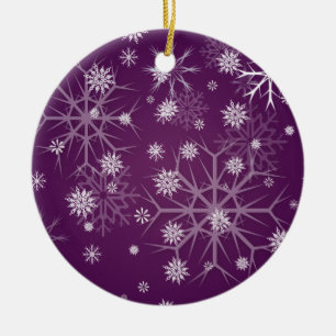 PixDezines Snowflakes White + Plum Ceramic Ornament