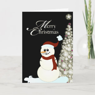 PixDezines Snowman/Glowing Christmas Tree Holiday Card