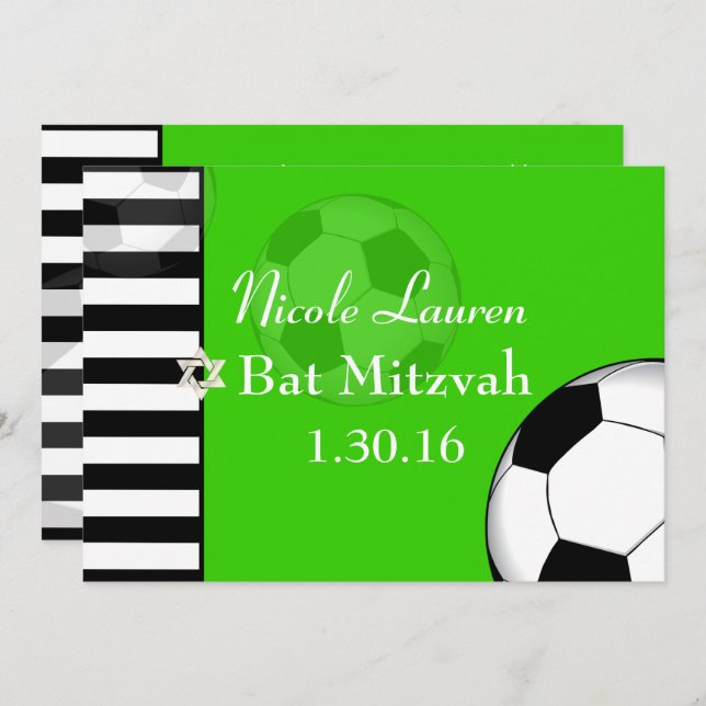 PixDezines Soccer Bat Mitzvah Invitation (Front/Back)