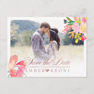 PixDezines Spring Floral Save the Date/Rose Gold Announcement Postcard
