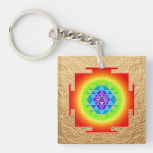 PixDezines Sri Yantra, chakra Clearing colourful Keychain