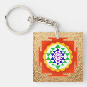 PixDezines Sri Yantra Chakra Clearing/Orange Glow Keychain