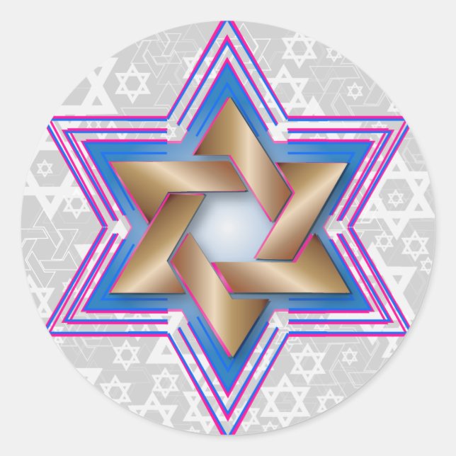 PixDezines star of david/pink/DIY background Classic Round Sticker (Front)