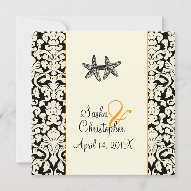 PixDezines starfish+damask/diy colours Invitation (Front)