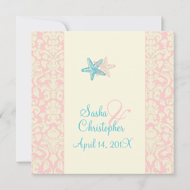 PixDezines Starfish + Invitations mariage damassé (Devant)
