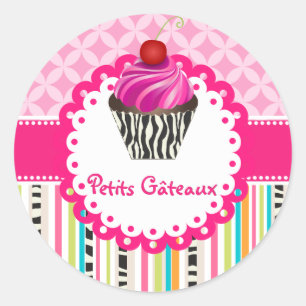 PixDezines stripes+lattice+cupcake/DIY colour Classic Round Sticker